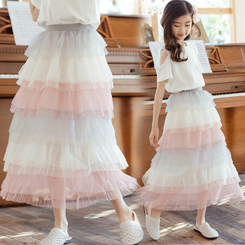 Girls mesh skirt 2022 summer children's clothing girl cake skirt big child princess tutu skirt mid-length skirt