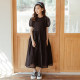 Children's clothing 2022 summer girls' short-sleeved dress solid color temperament puff sleeve princess skirt middle-aged children's long skirt