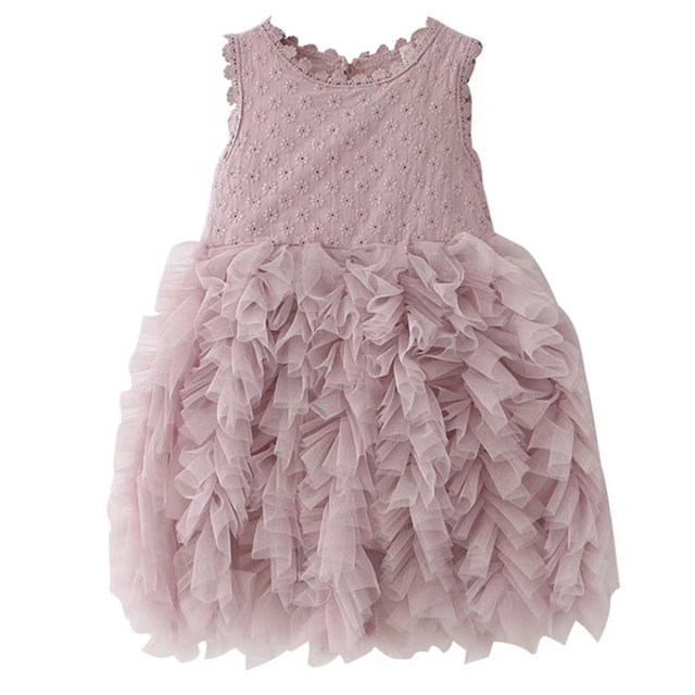 2022 summer new girls mesh dress vest skirt embroidered soft sleeveless skirt mesh princess dress pastoral