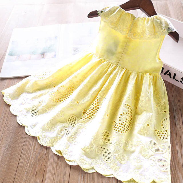 Summer girls' cotton embroidery dress small and medium children's baby sleeveless ruffled round neck vest skirt princess skirt