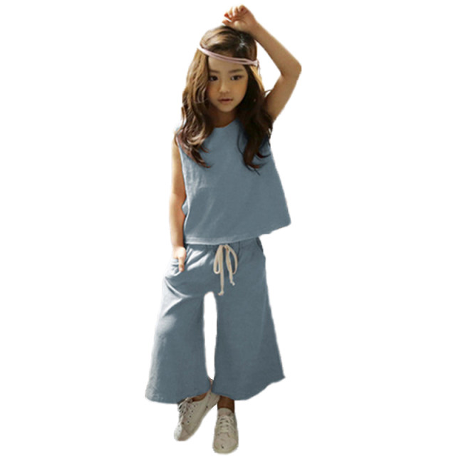 2022 summer Korean version of children's clothing girls summer sleeveless T-shirt + wide-leg pants suit parent-child wear middle-aged children's mother-daughter clothes