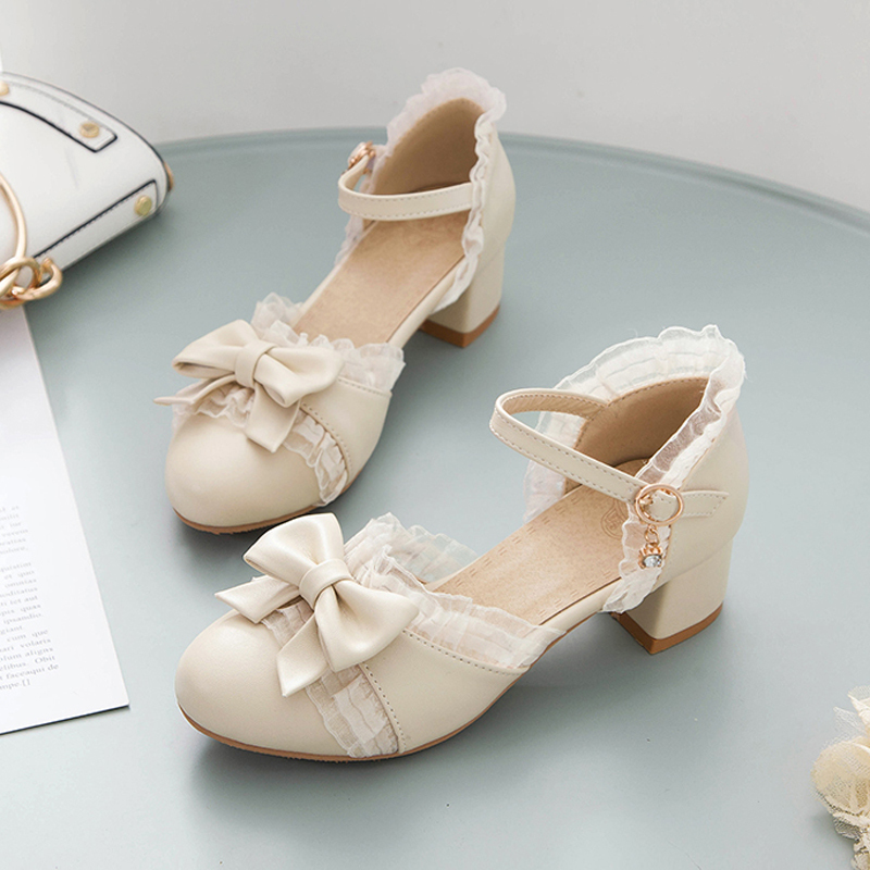 Big Girl Chunky Heel Beige High Heels Children's Girls Performance Lolita Catwalk Princess Shoes Dress Girls Birthday Big Girl Chunky Heel Beige High Heels Children's Girls Performance Lolita Catwalk Princess Shoes Dress Girls Birthday