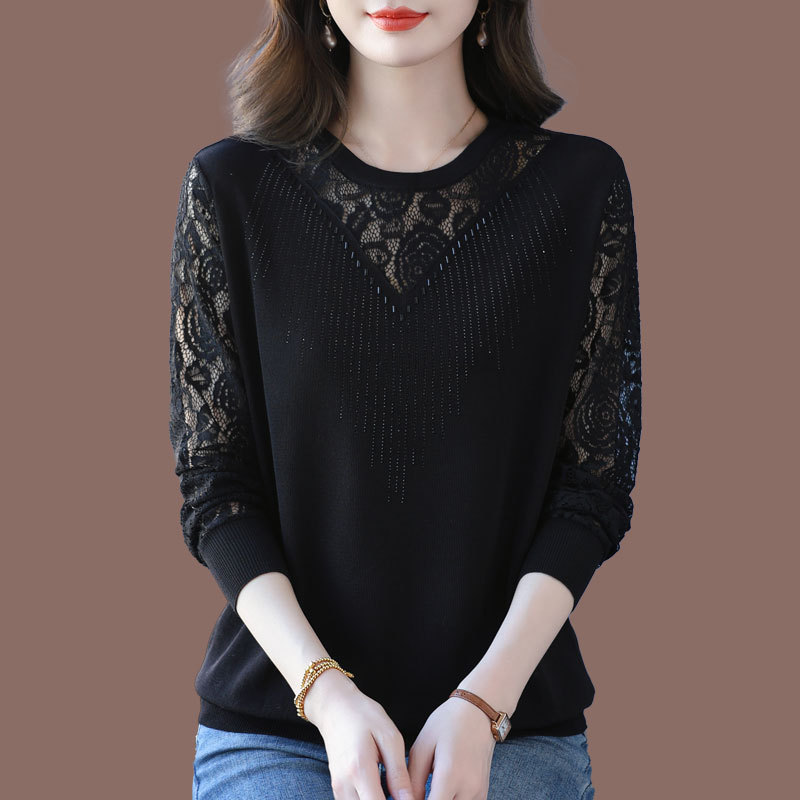 Fashionable Lace Mesh Mulberry Silk T-Shirt for Women, Plus Size, Short Style, Black, Thin Ice Silk Knit Top Fashionable Lace Mesh Mulberry Silk T-Shirt for Women, Plus Size, Short Style, Black, Thin Ice Silk Knit Top