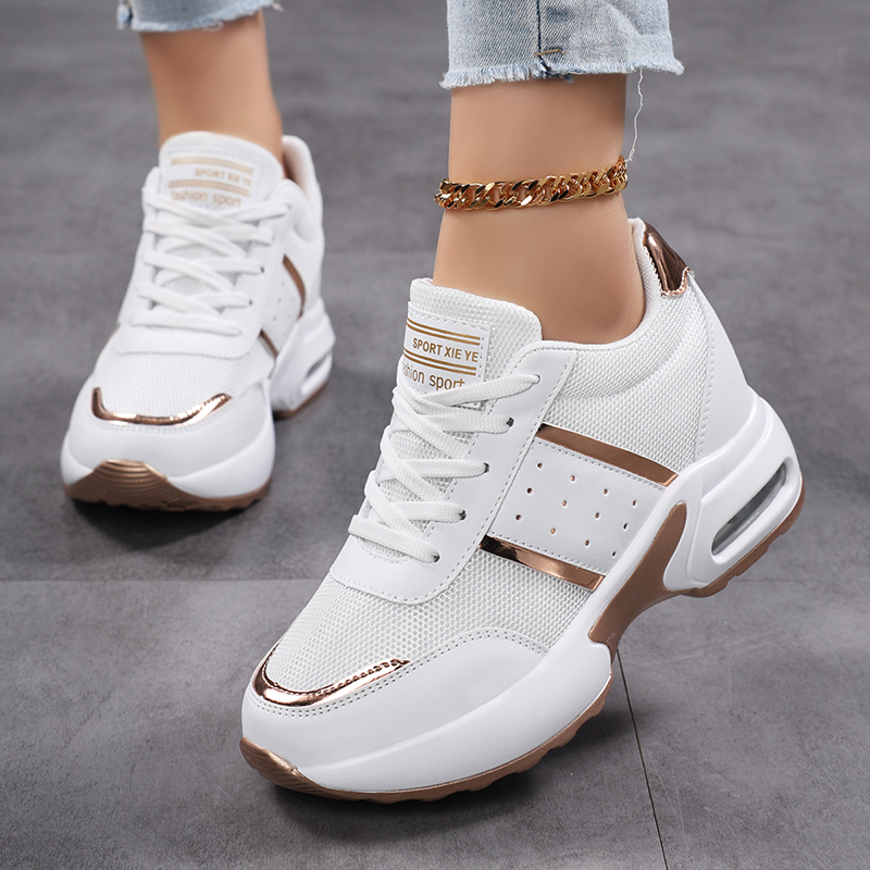Women's Shoes with Internal Height Increase of 8cm, High-Heeled Sneakers, Fashionable Casual Shoes, Korean Style Versatile Breathable Mesh Women's Shoes for Spring