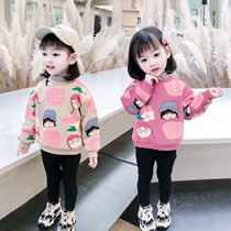 Girl plus velvet sweater 2021 New Korean little girl cartoon thick coat baby foreign fashion coat tide