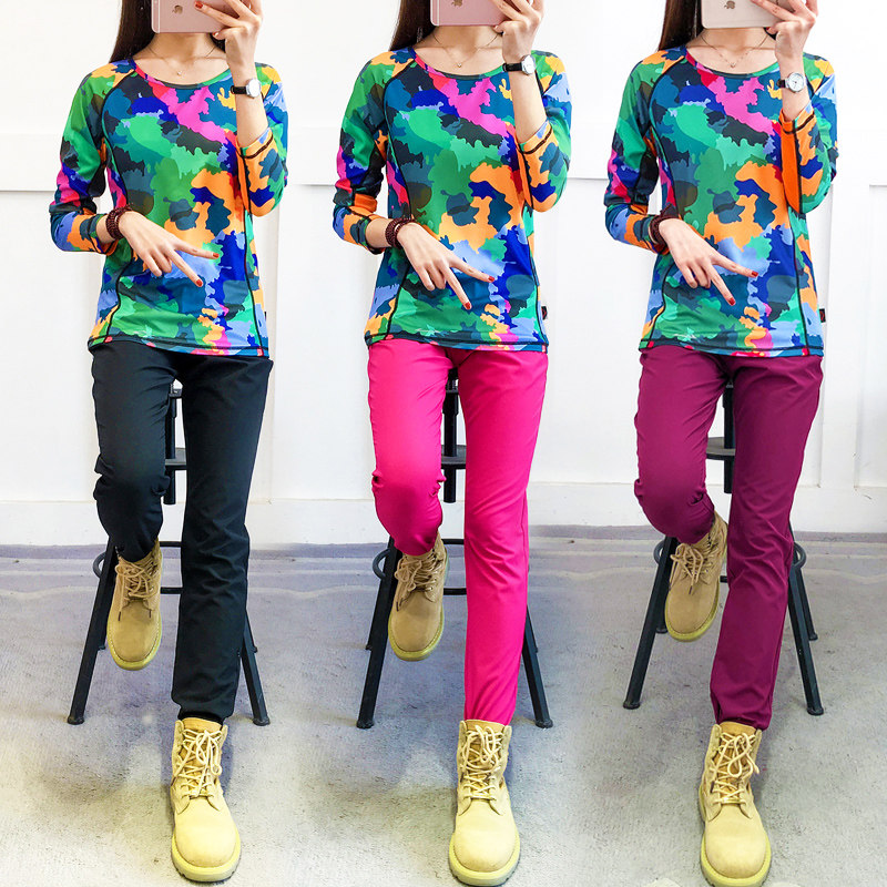 Spring and summer outdoor sports speed dry clothes pants suit women slim and fast dry long sleeves T-shirt large size hiking climbing suit