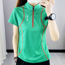 Fashion Outdoor Speed Dry Jersey Woman Short Sleeve T-Shirt Summer Spring Slim mesh Breathable Upright Collar Hiking quick drying clothes