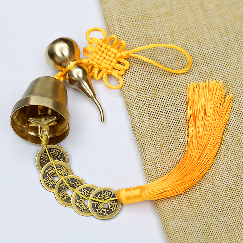 Bell-shaped copper bell clang pure copper gourd Wudi money Metal wind bell hanging door decoration Shop home lucky Feng Shui pendant