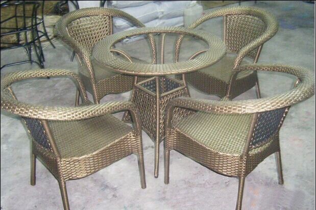 Ban công hiên bàn ghế cafe giải trí nội thất ngoài trời mây năm mảnh kết hợp ghế mây bàn cà phê ba mảnh bàn ăn ngoài trời