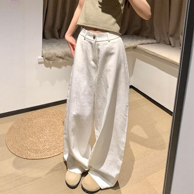 White Pure Cotton Scimitar Pants for Women, 2026 Spring Thin Style, Plus Size, Slimming Pants, Korean Style, Relaxed Wide-Leg Pants