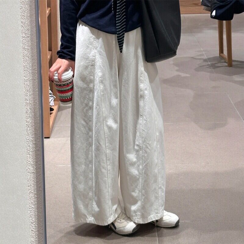 Japanese-Style White Cropped Pants with a High-End Drape, Plus-Size Slimming Loose-Fitting Workwear Casual Balloon Wide-Leg Pants