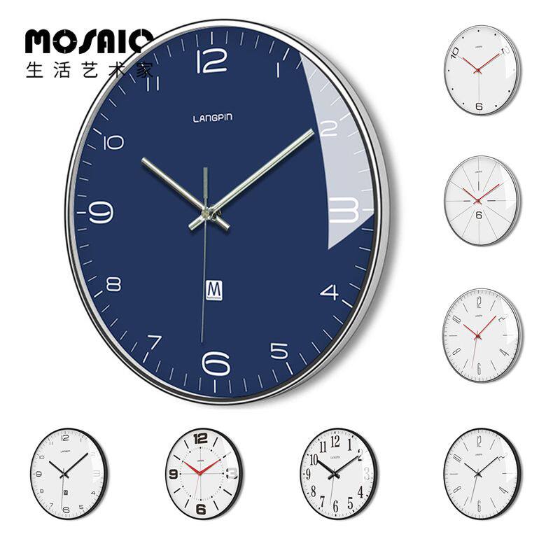 Modern minimalist big brands Inlenwind, European and American ultra-thin 14-inch dark blue white office ultra muted hanging clock