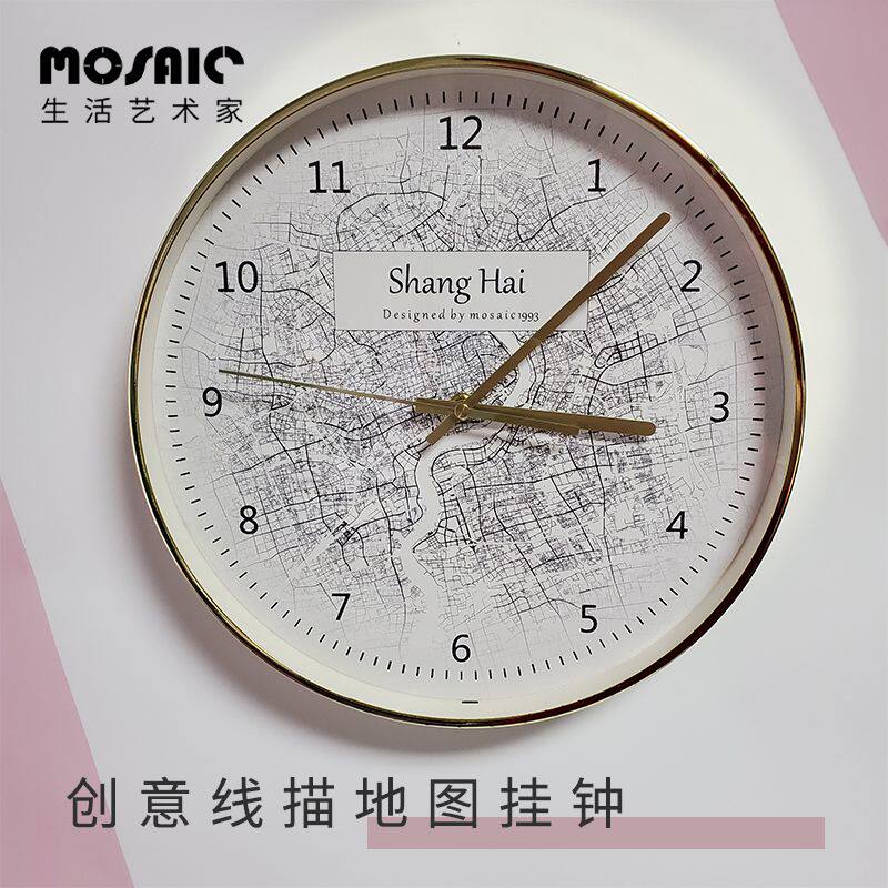 Creative simple line drawing map provincial capital city wall clock black and white gray design art Nordic abstract silent wall clock