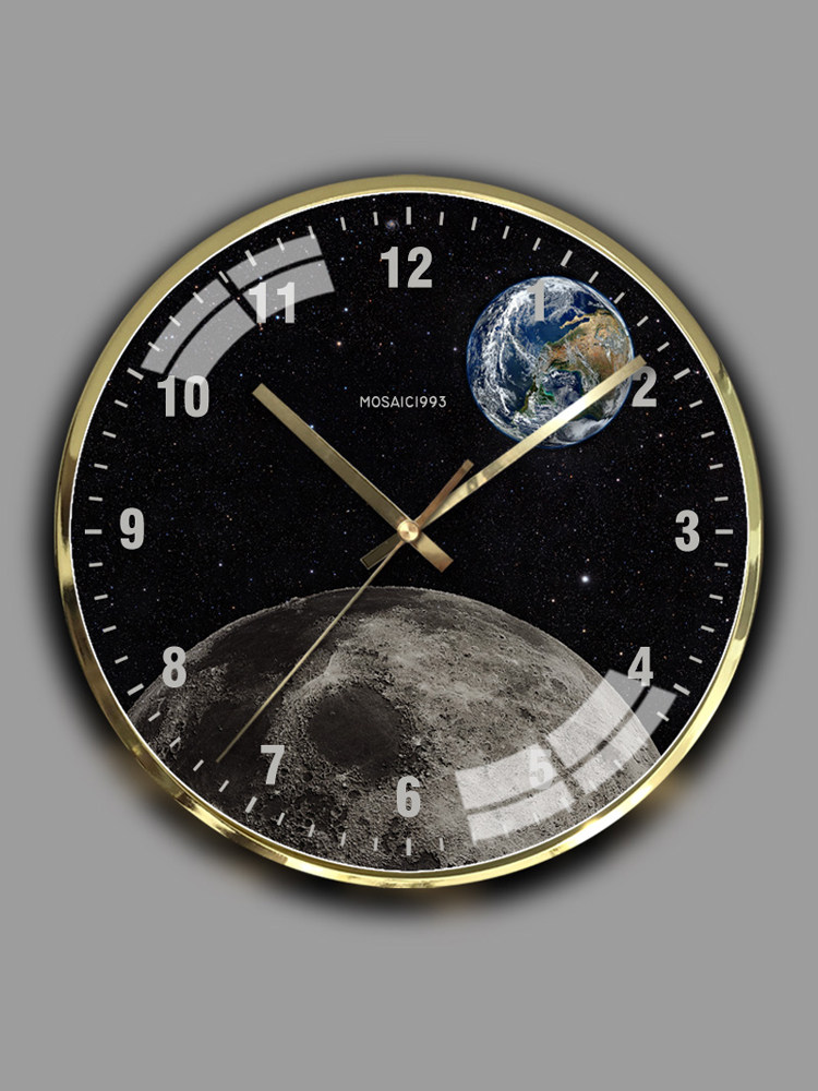 Nordic Postmodern Black Personality Fashion Simple Moon Earth Ultra Quiet 12 and 14 Inch Quartz Wall Clock