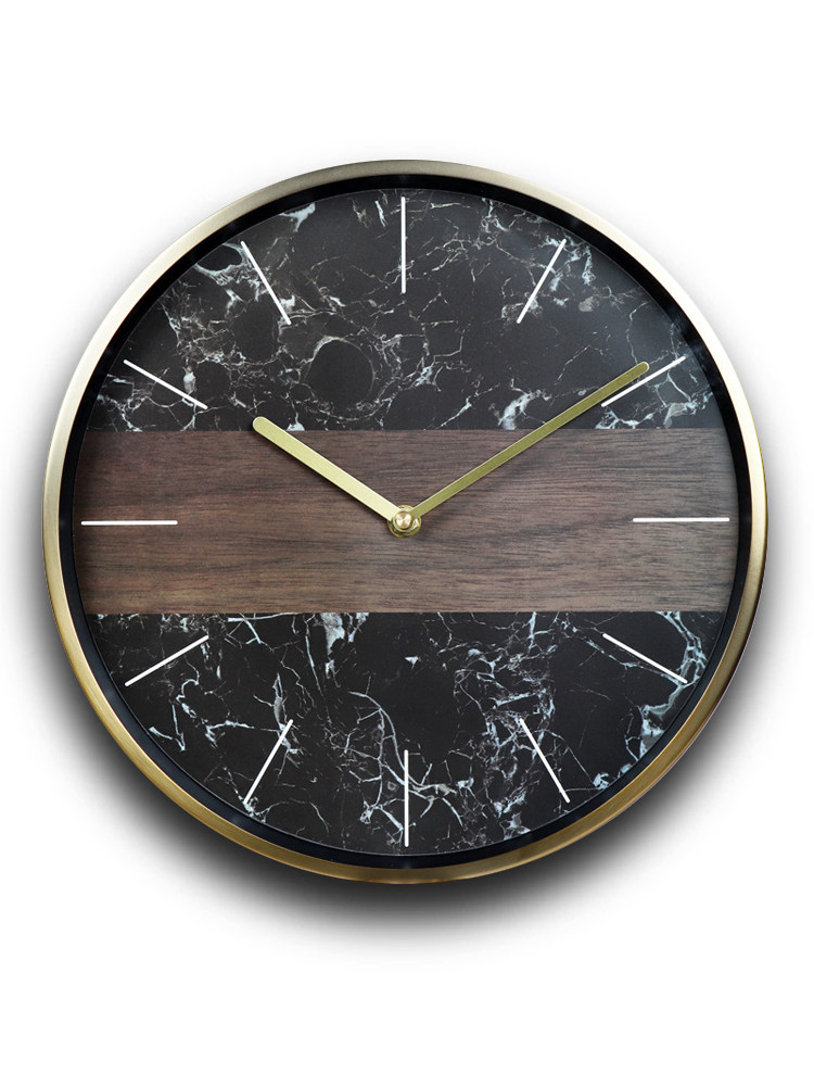 GK light luxury big brand post-modern Nordic fashion black marble wood grain quartz wall watch electroplated copper metal wall clock