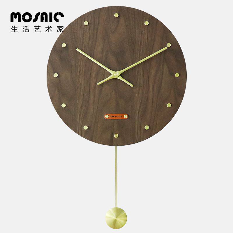 New Chinese classical wooden brass scale ultra-quiet Zen Ming and Qing style 14-inch mute wall clock swing clock