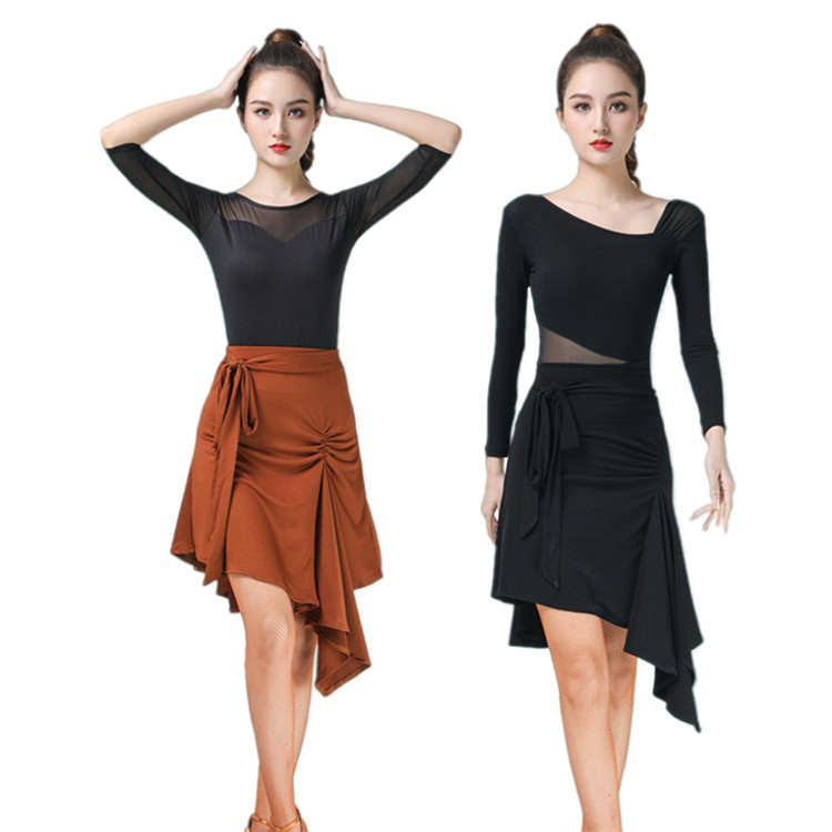 Spring and summer new Latin dance dress suit female adult long sleeve blouse irregular half body skirt short sleeve practice dance suit-Taobao