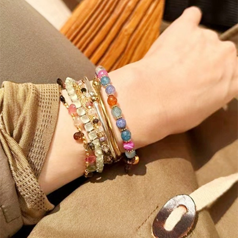 C H H Design French-Style Handmade Natural Semi-Precious Stone Colorful Bracelet with Gold Plating for Men and Women Couples C H H Design French-Style Handmade Natural Semi-Precious Stone Colorful Bracelet with Gold Plating for Men and Women Couples