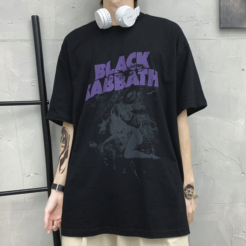 Summer ins dark mourning department European and American high street tide brand hip-hop devil short-sleeved T-shirt oversize loose half-sleeved men