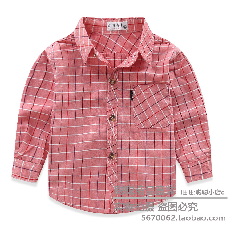 Gujing vải trẻ em kẻ sọc áo sơ mi mùa xuân và mùa thu bé dài tay bông đáy áo cậu bé lỏng mỏng áo áo sơ mi cho bé trai