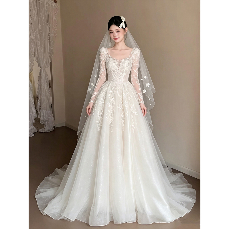 Bridal Main Wedding Dress 2026 New Style High-End Texture Light Luxury Long-Sleeve Reception Light Wedding Dress Feminine Elegance Bridal Main Wedding Dress 2026 New Style High-End Texture Light Luxury Long-Sleeve Reception Light Wedding Dress Feminine Elegance