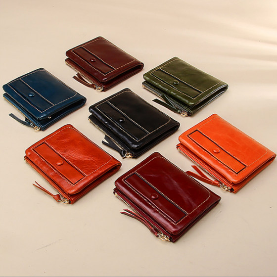 真皮短款男士钱包2021新款头层油蜡牛皮复古钱夹竖款防盗刷两三折