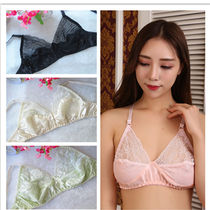 Silk bra without rim thin section summer and autumn silk large size womens lace underwear Green middle and old breast bra