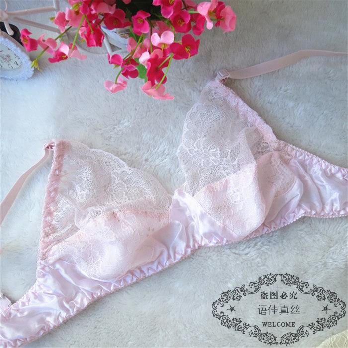 Áo ngực lụa không có vòng thép mỏng phần mùa hè và mùa thu lụa cỡ lớn cho nữ đồ lót ren màu xanh lá cây trung tính vú áo ngực áo bra quây