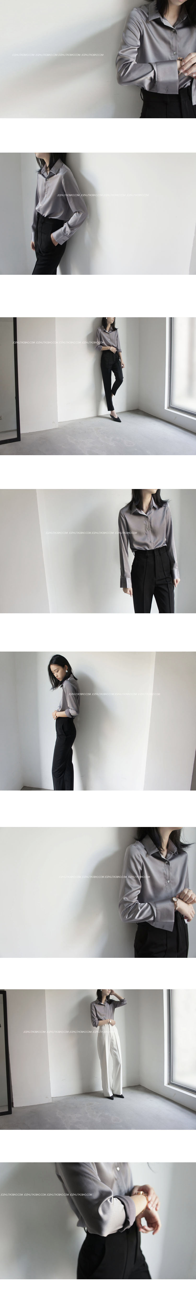 JO-JO-Z độc quyền lụa satin satin màu xám dài tay áo dài khí chất OL thời trang mặc áo blouse áo sơ mi nữ cổ trụ