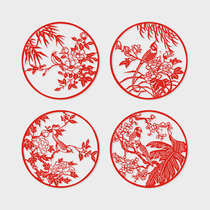 Flower and bird paper-cut thrush peony paper-cut traditional decorative painting spring garden double-sided red hollow PVC festive window sticker