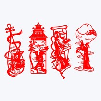 Mid-Autumn Festival paper-cut finished product hollow red poster DIY depicting celebration of reunion PVC self-adhesive window sticker creative new environment