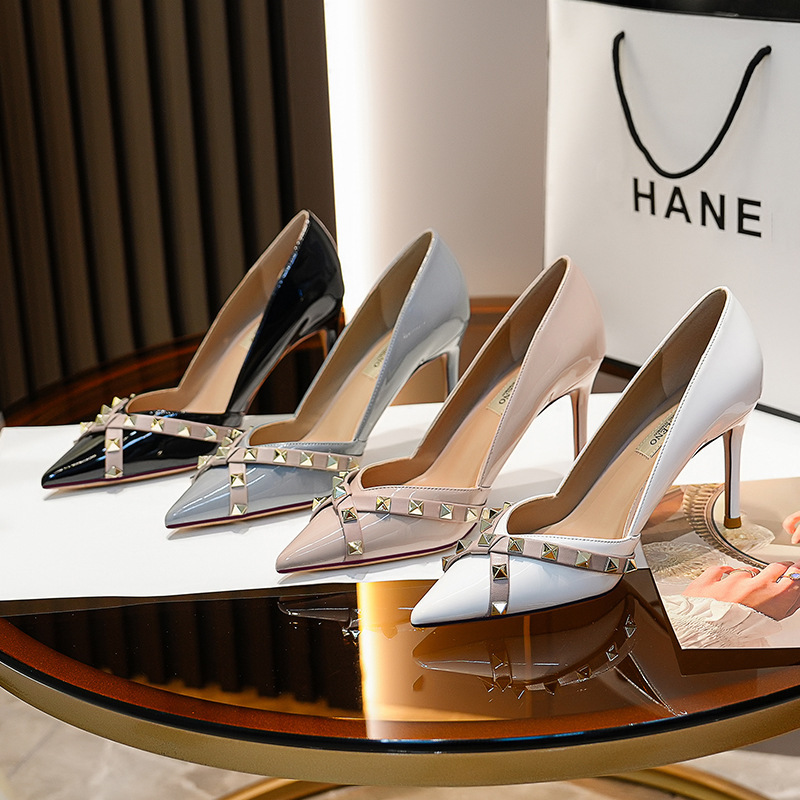 High-Heeled Shoes for Women, All-Season Style, Pointed Toe, Studded, Versatile, Sexy, Thin Heel, Nude Color, Fully Enclosed Single Shoes, Black Work Shoes High-Heeled Shoes for Women, All-Season Style, Pointed Toe, Studded, Versatile, Sexy, Thin Heel, Nude Color, Fully Enclosed Single Shoes, Black Work Shoes
