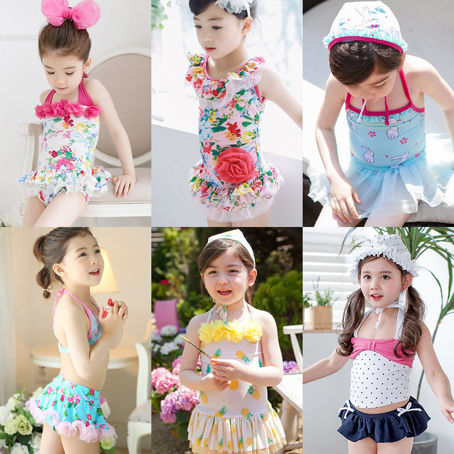 Han Prints Baby Young Children Swimsuit Girl Dress Girl Dress Mid-Child Girl Cute Foreign Pie Retro Cruises Baby Swimsuit