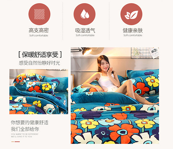 chồn nhung mùa đông sang trọng denim da lộn lông cừu áp dụng trần truồng Coral 4 lông cừu dày hơn bộ đồ giường m - Bộ đồ giường bốn mảnh mua chăn ga gối đệm
