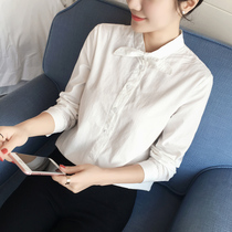 White shirt womens 2021 spring new long-sleeved cotton stand-up collar rabbit ear shirt small fresh student base shirt