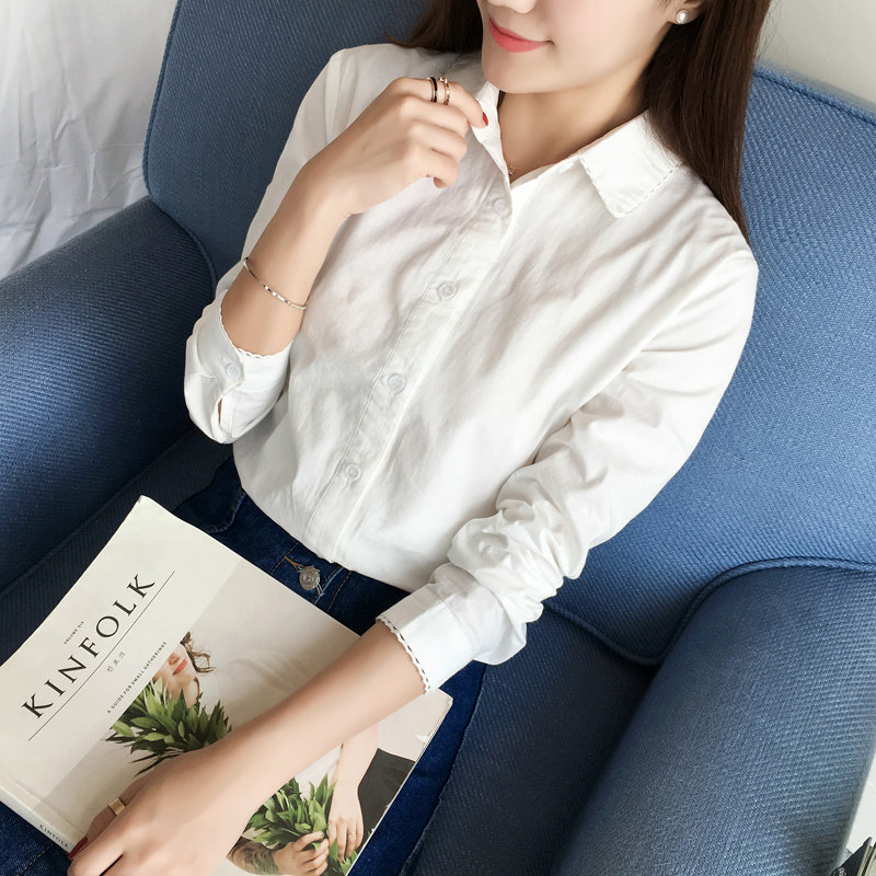 White Shirt Woman 2021 Spring Clothing New Sweet Cotton Pure Cotton with Little Fresh Dog Tooth Student Shirt Shirt