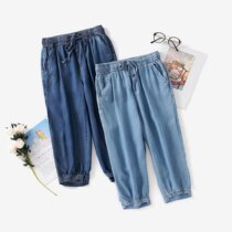 Lacing High Waist Day Silk Thin jeans Jeans Footed 7 Pants Women 2022 Spring Summer Han Edition Loose Big Code Casual Pants
