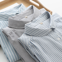 2022 Spring loaded with new Korean version Art Little fresh and loose 100 Lap Striped Shirt Woman Long Sleeve Pure Cotton Undershirt