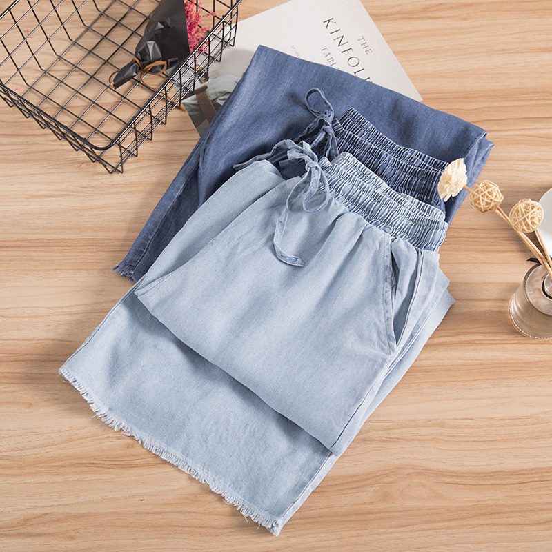 Sky Silk Jeans Women's Summer Thin style long pants Han Fan Hart thin casual tightness tightness waistline 90% Harun pants woman