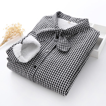Glint shirt woman 2021 Winter new small fresh plaid lined with rabbit ear neckline thickened undershirt