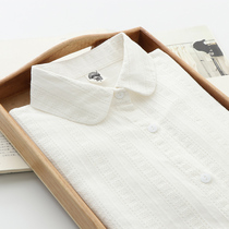 2021 open spring new small clear new pure cotton hollowed-out white shirt with full body jacquard perspective long sleeve bottom shirt