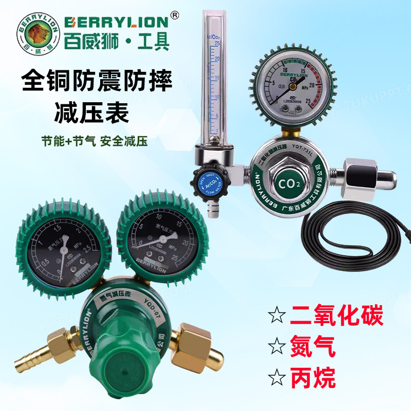百威狮 全铜丙烷减压表氮气减压表二氧化碳压力表调压器CO2减压阀