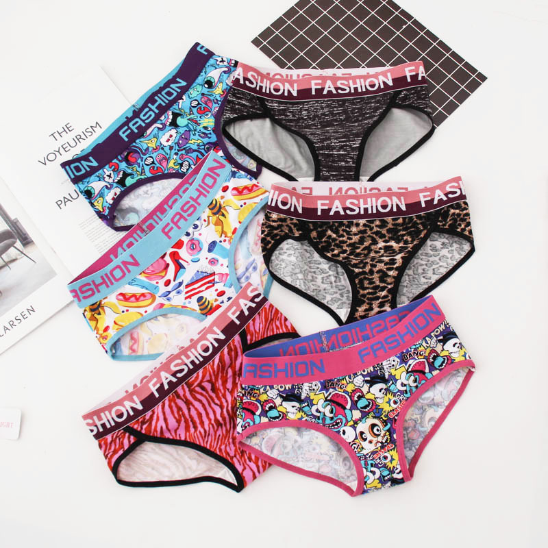 Large size panties lady fat MM200 pounds of sports wide - edged BAO WEN cartoon cute mid - waist cotton sport