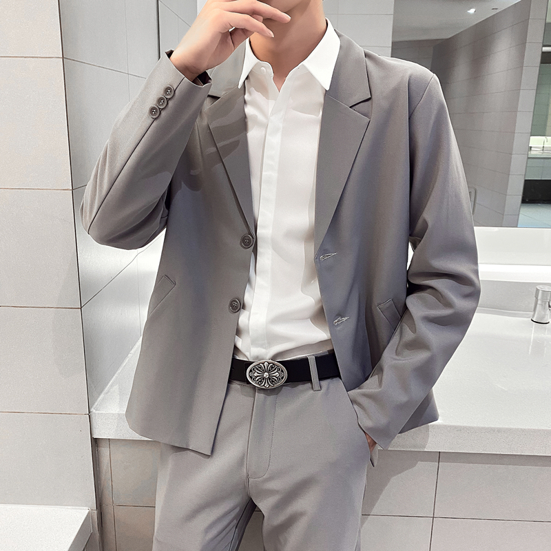 Casual Blazer for Men, Light Gray Small Suit Set, Stylish and Drapey, Spring and Summer Korean Style, Loose and Slimming Three-Piece Set Casual Blazer for Men, Light Gray Small Suit Set, Stylish and Drapey, Spring and Summer Korean Style, Loose and Slimming Three-Piece Set
