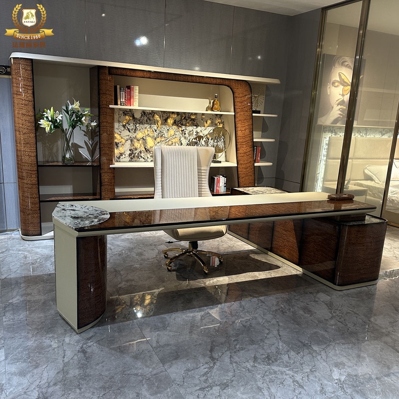 Post-Modern Italian Bentley Piano Lacquer Solid Wood Office Desk, Light Luxury High-End Executive Computer Desk with a Sense of Sophistication