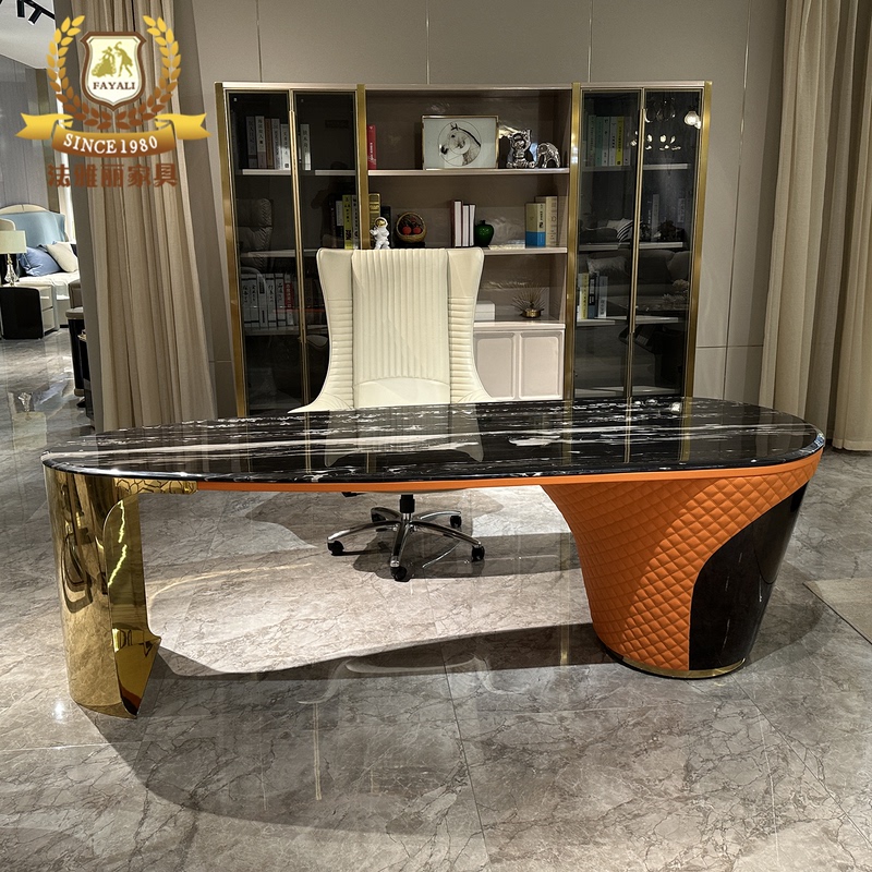 Italian-Style Light Luxury Visionnaire Desk for Villa Study Room and Office, High-End Executive Desk with Natural Marble