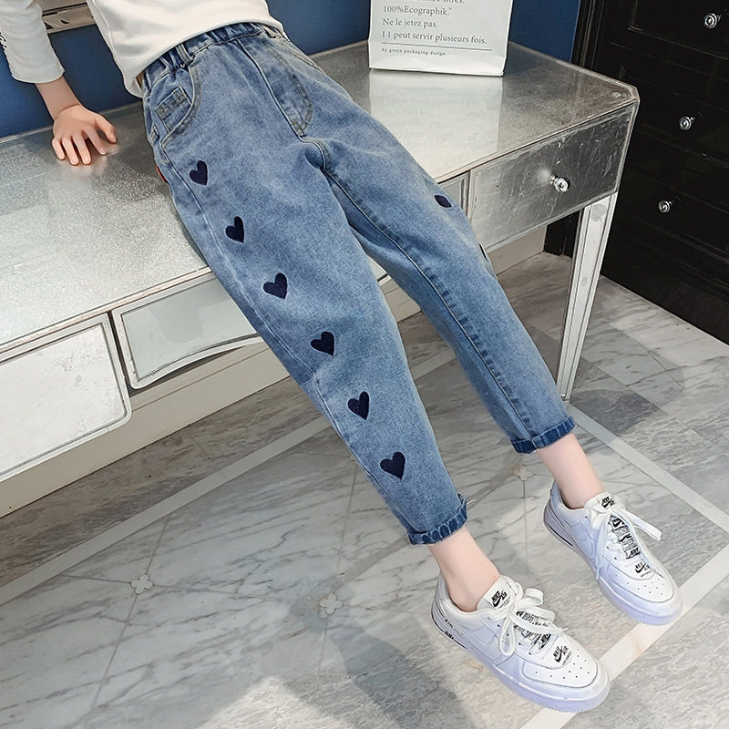 2021 spring new girls ' pants spring big children's Korean version of the child foreign school slim-fit girls denim pants