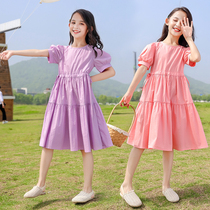 Net Red Girls Summer Dress Middle child Big Child Pure cotton primary school girl Foreign princess skirt Children 13 years old