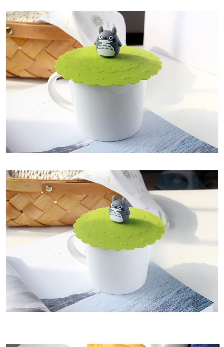 Thực phẩm cấp silicone con dấu nắp cốc 12cm Phim hoạt hình đa chức năng chống bụi nắp cốc ly uống nước