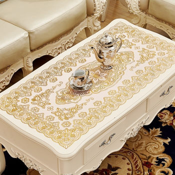 Gold-stitched tablecloth pvc anti-scalding tea table mat meal modern simple table table cloth rectangular hollow plate pad european style Gold-stitched tablecloth pvc anti-scalding tea table mat meal modern simple table table cloth rectangular hollow plate pad european style
